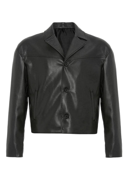 Black Faux Leather Crop Fit Men's Jacket