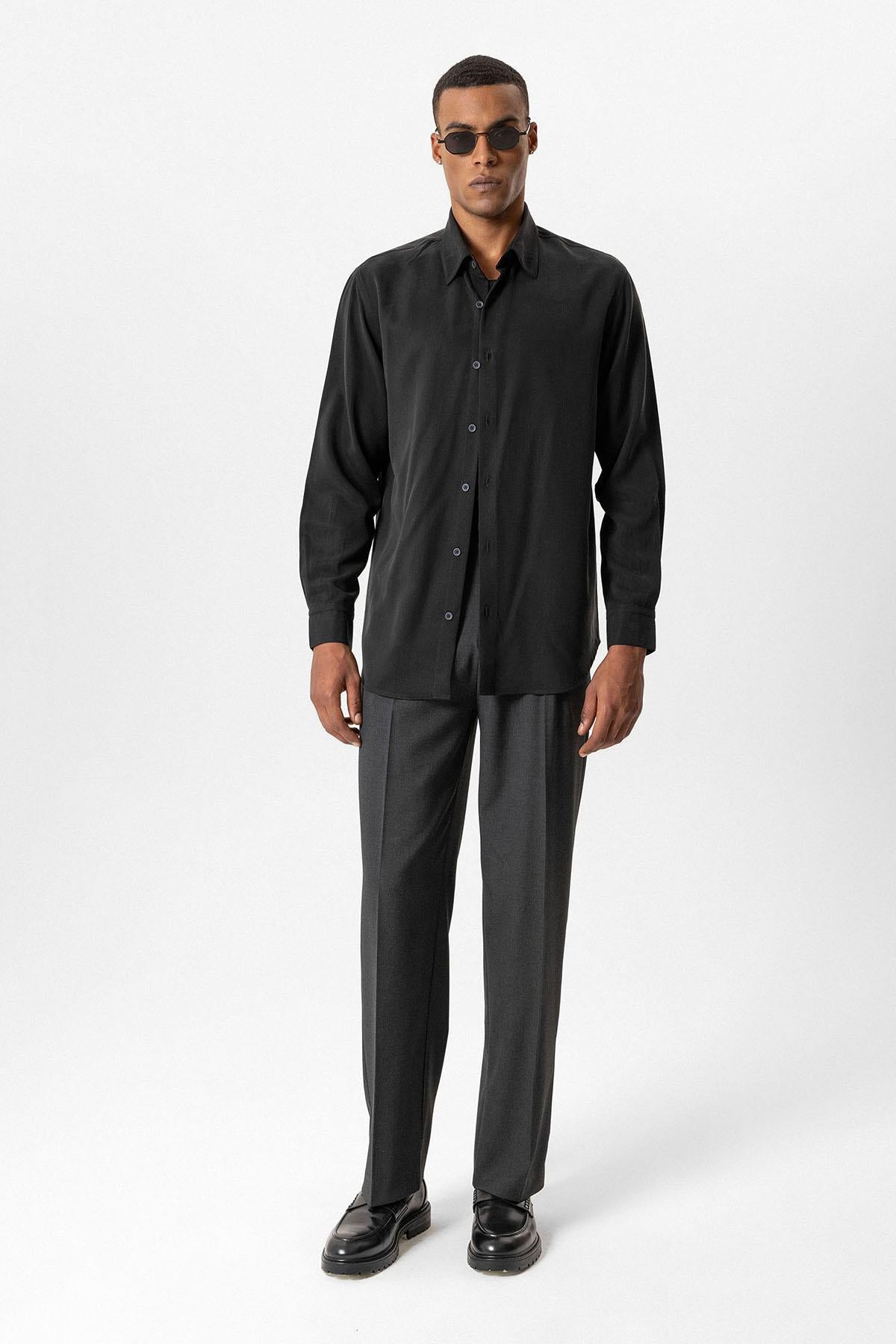 Black Technical Tencel Fabric Men's Shirt