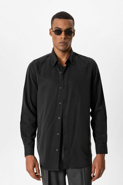 Black Technical Tencel Fabric Men's Shirt