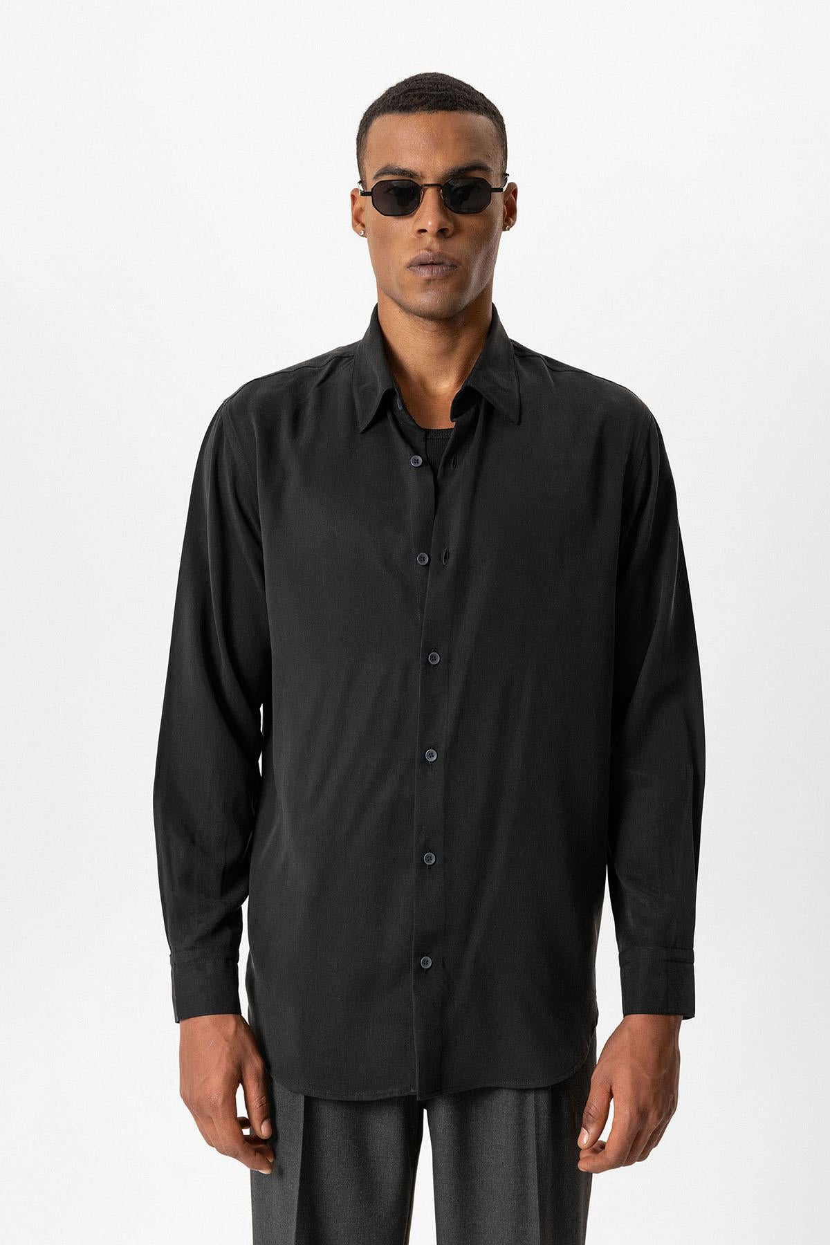 Black Technical Tencel Fabric Men's Shirt