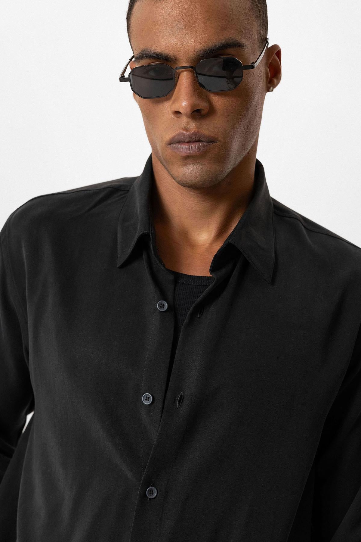 Black Technical Tencel Fabric Men's Shirt