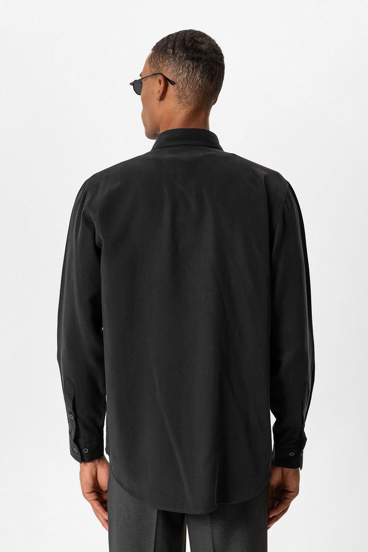 Black Technical Tencel Fabric Men's Shirt