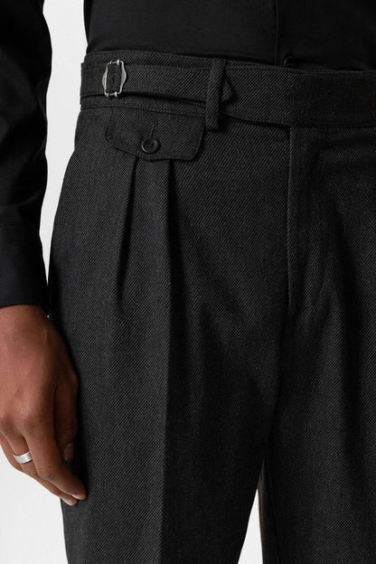 Black High-Waisted Men's Trousers with Buckle Detail