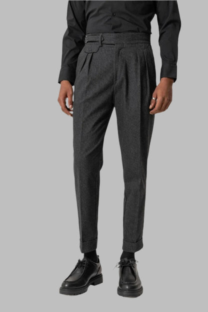 Black High-Waisted Men's Trousers with Buckle Detail