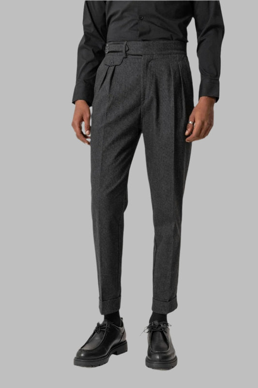 Black High-Waisted Men's Trousers with Buckle Detail