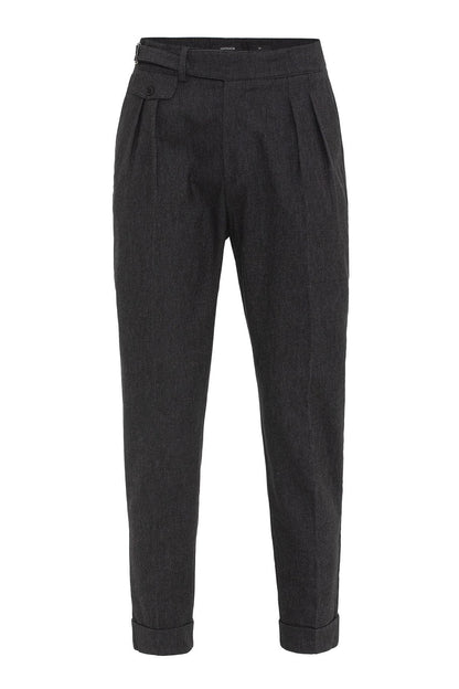 Black High-Waisted Men's Trousers with Buckle Detail