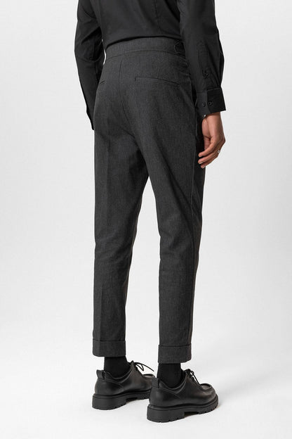 Black High-Waisted Men's Trousers with Buckle Detail