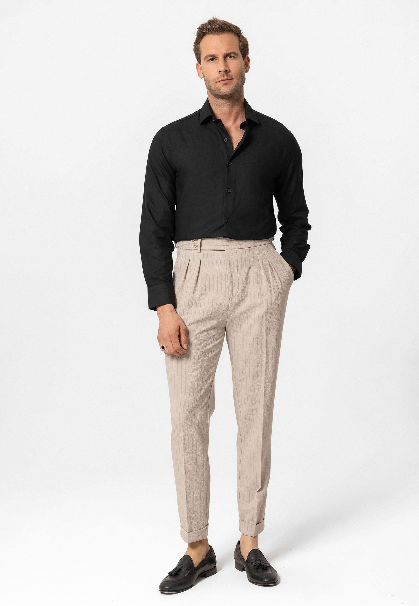 Black Long-Sleeve Slim Fit Men's Shirt