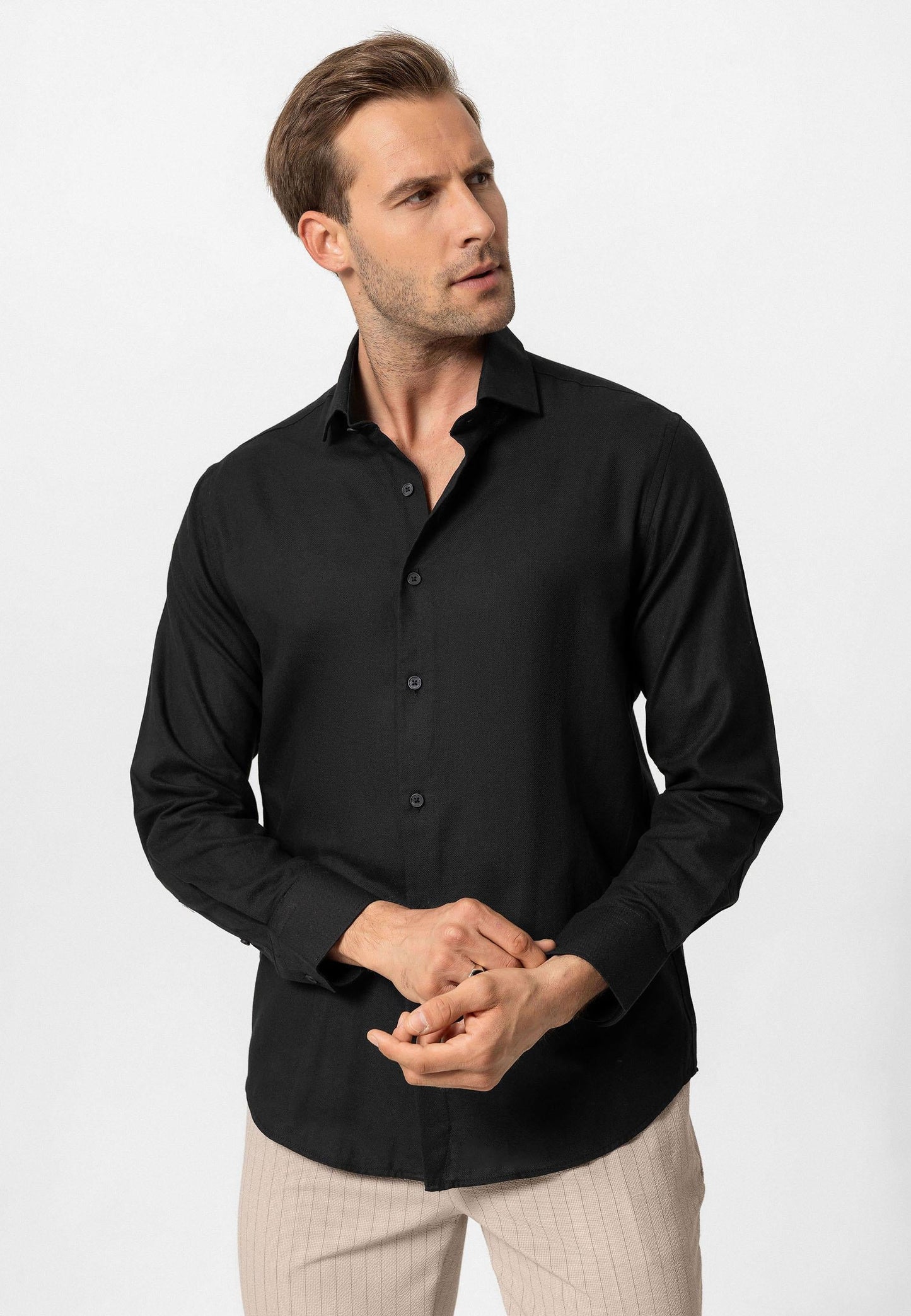 KOALA SYDNEY  Black Long-Sleeve Slim Fit Men's Shirt -