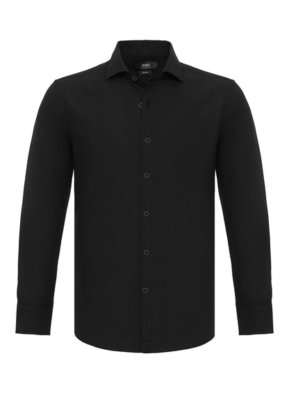 Black Long-Sleeve Slim Fit Men's Shirt
