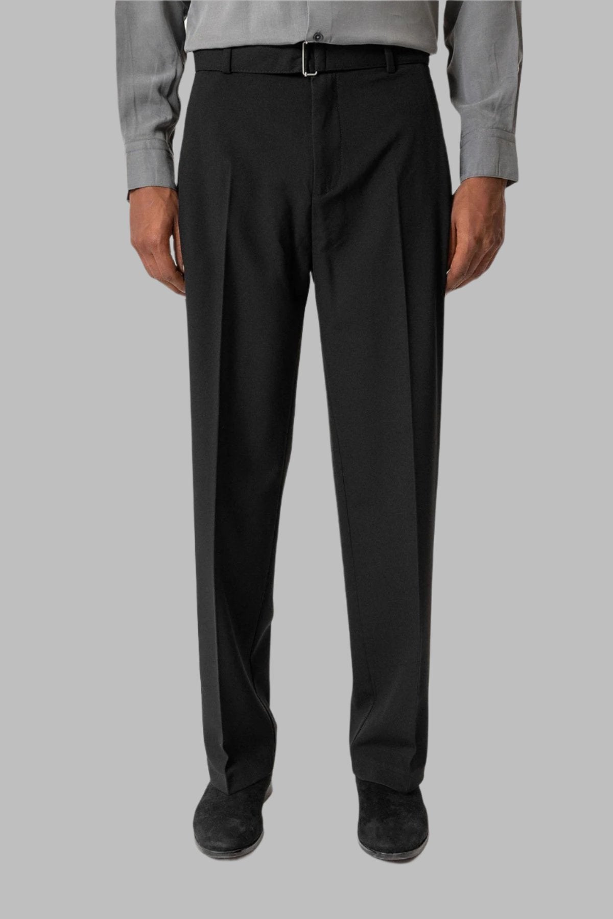 Black High-Waisted Belted Men's Trousers