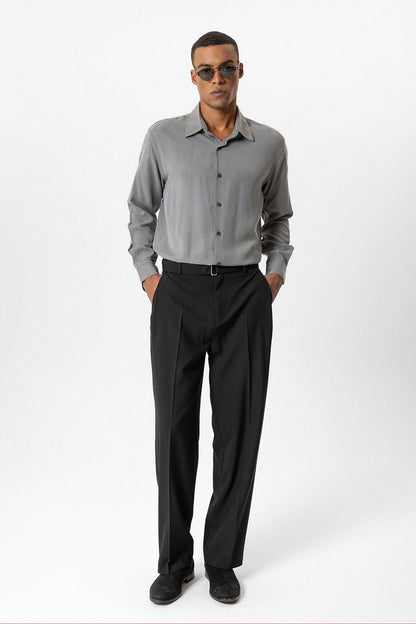 Black High-Waisted Belted Men's Trousers
