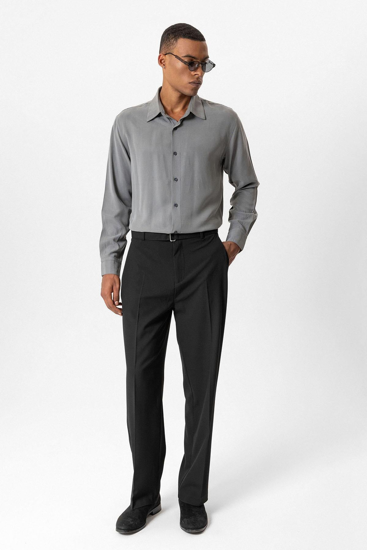 Black High-Waisted Belted Men's Trousers