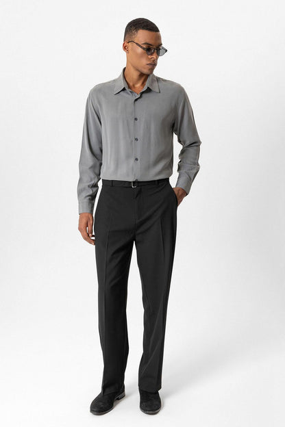 Black High-Waisted Belted Men's Trousers