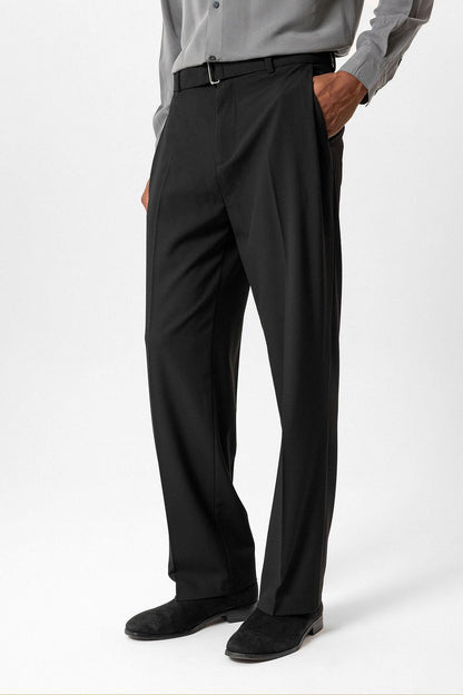 Black High-Waisted Belted Men's Trousers