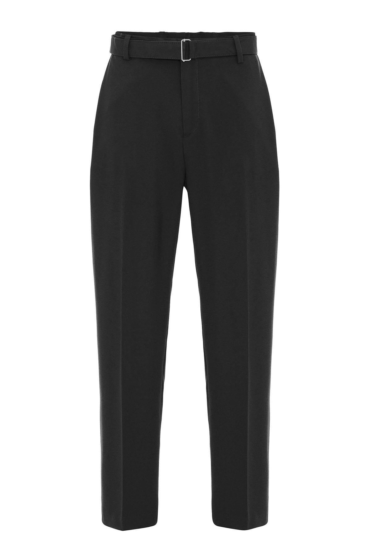 Black High-Waisted Belted Men's Trousers