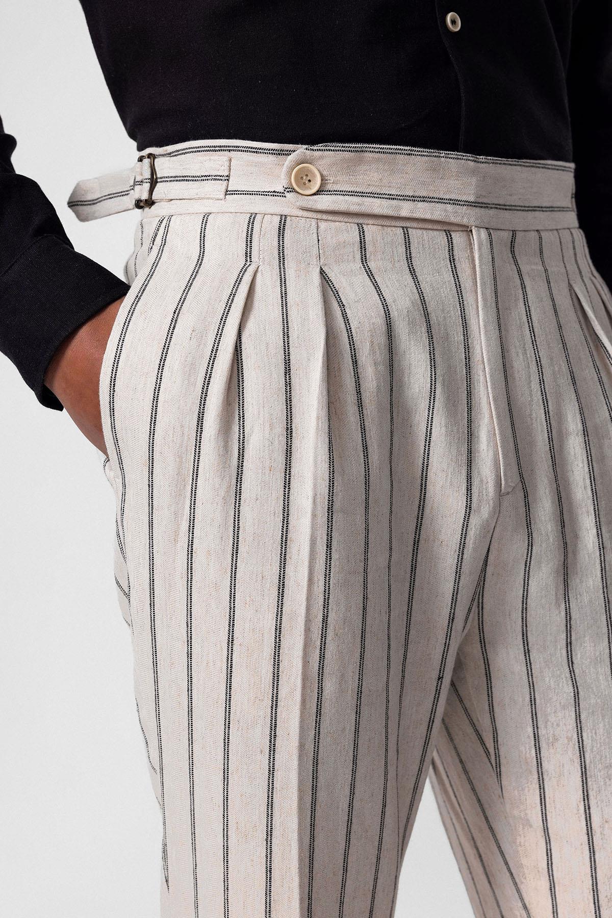 Men's Black High-Waist Linen Blend Pants