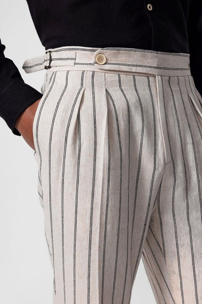 Men's Black High-Waist Linen Blend Pants