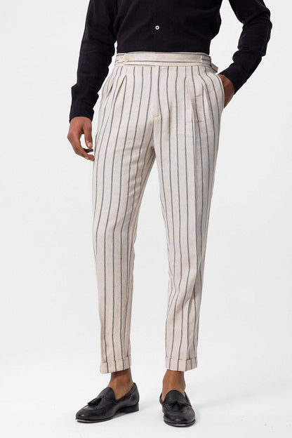 Men's Black High-Waist Linen Blend Pants