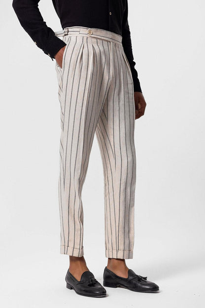 Men's Black High-Waist Linen Blend Pants