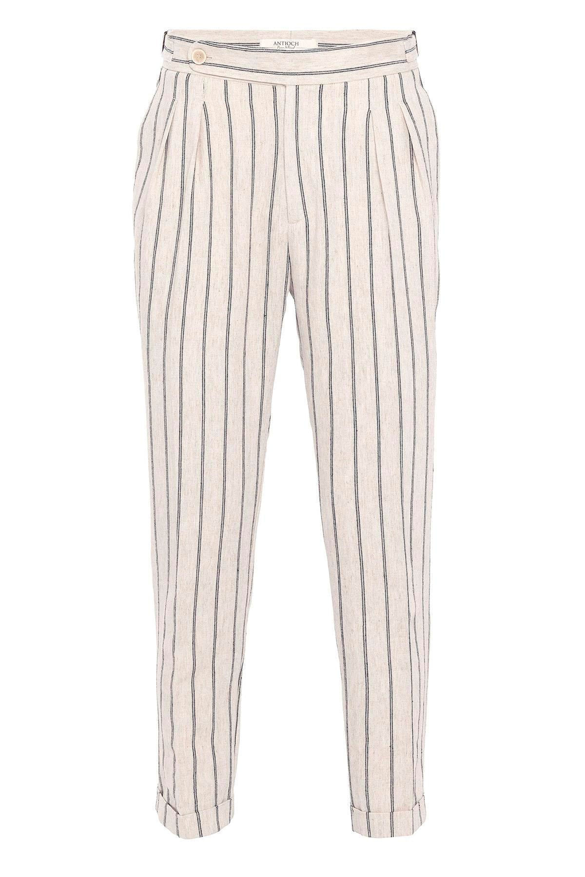 Men's Black High-Waist Linen Blend Pants