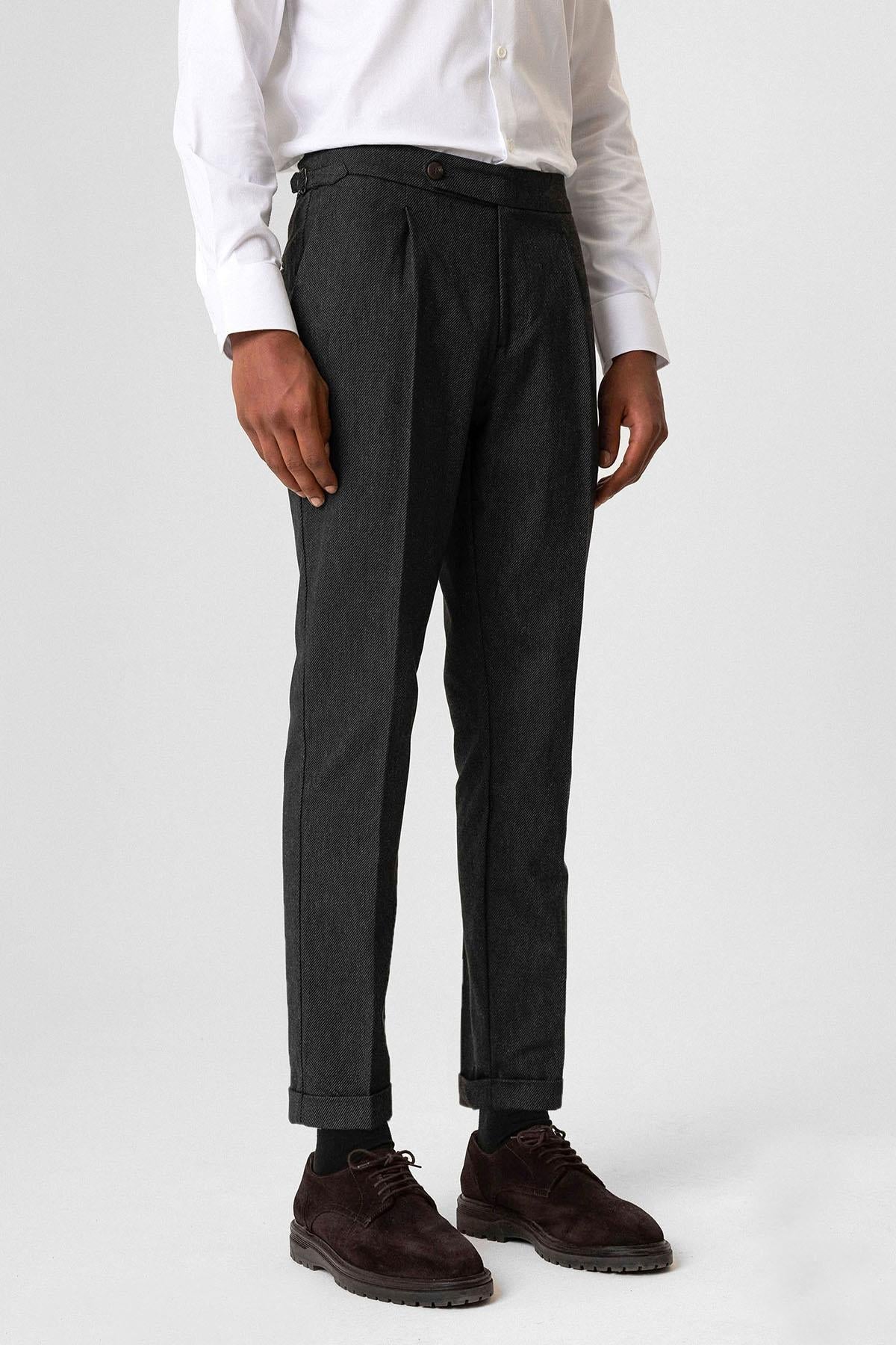 High Waist Pleated Double Leg Men's Trousers
