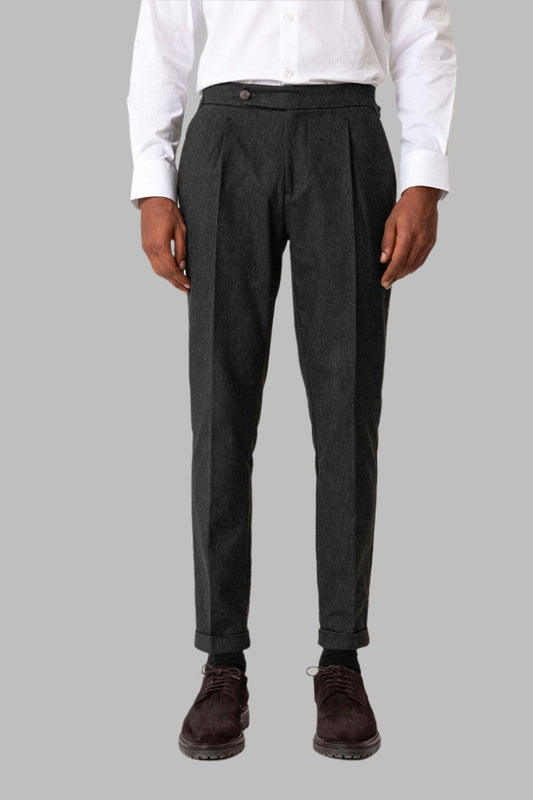 High Waist Pleated Double Leg Men's Trousers