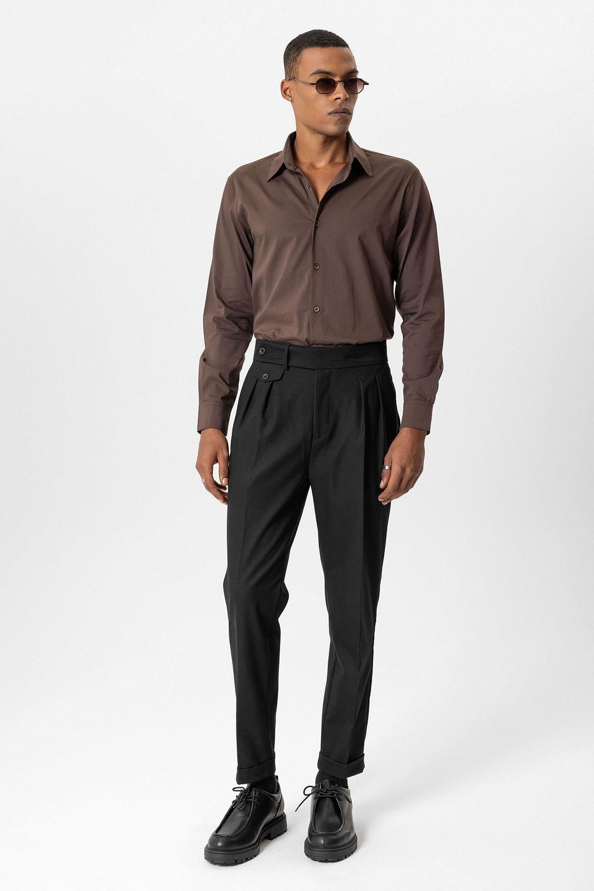 Black High-Waisted Pleated Technical Men's Trousers