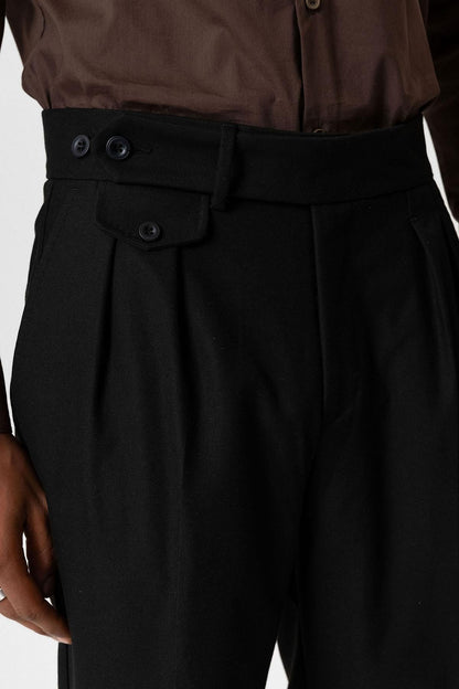 Black High-Waisted Pleated Technical Men's Trousers
