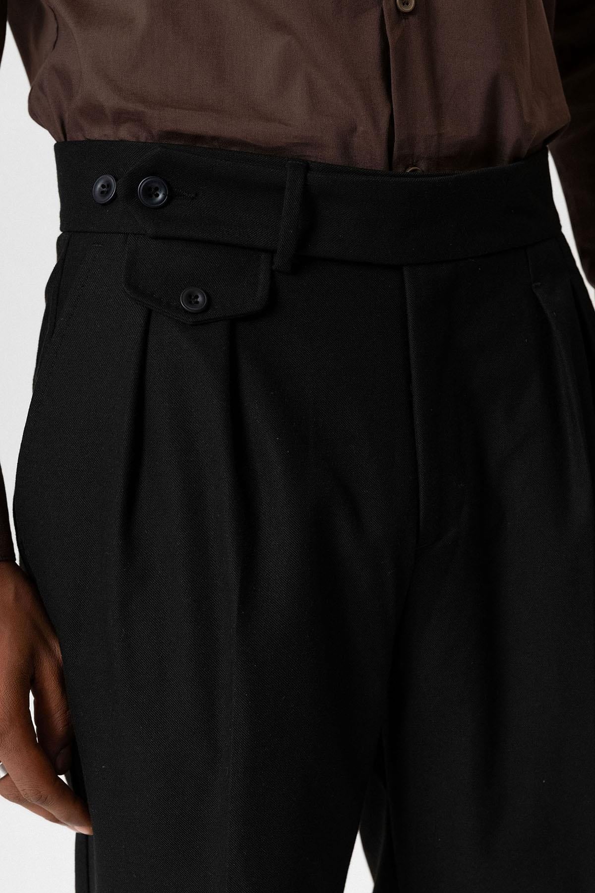 Black High-Waisted Pleated Technical Men's Trousers