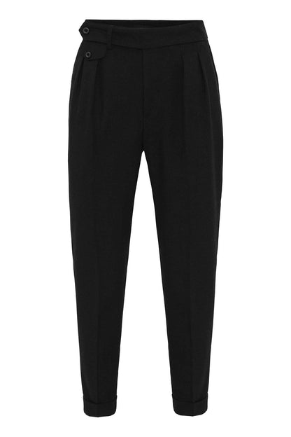 Black High-Waisted Pleated Technical Men's Trousers