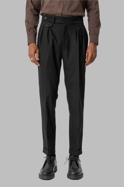 Black High-Waisted Pleated Technical Men's Trousers
