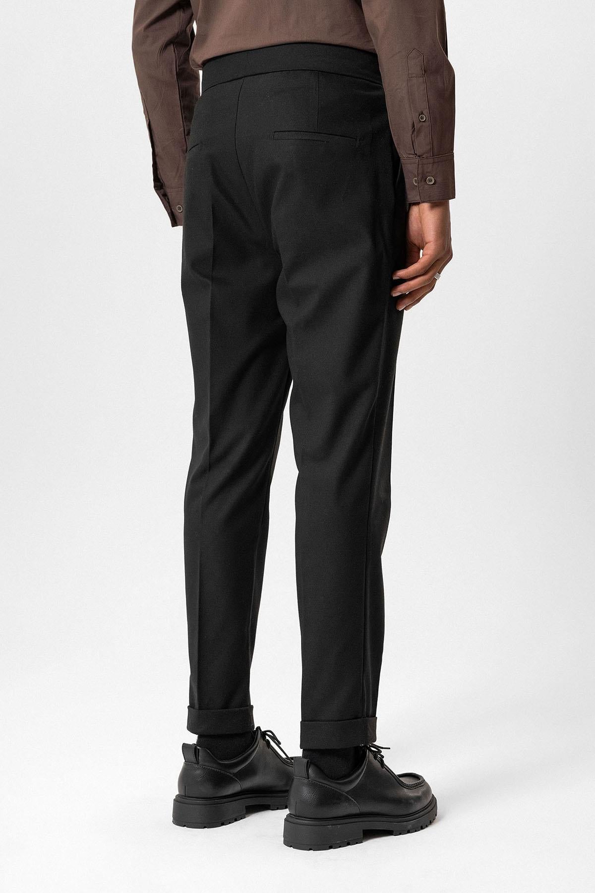 Black High-Waisted Pleated Technical Men's Trousers