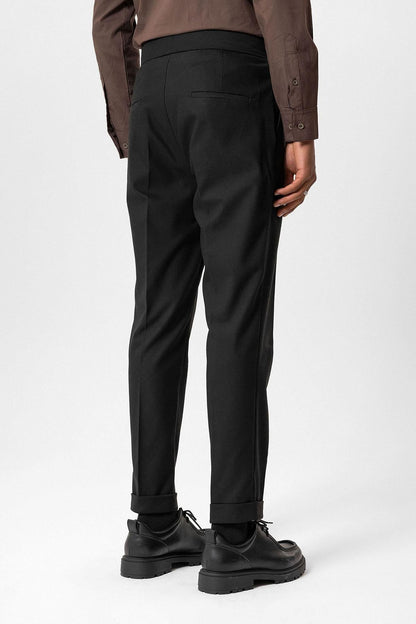 Black High-Waisted Pleated Technical Men's Trousers