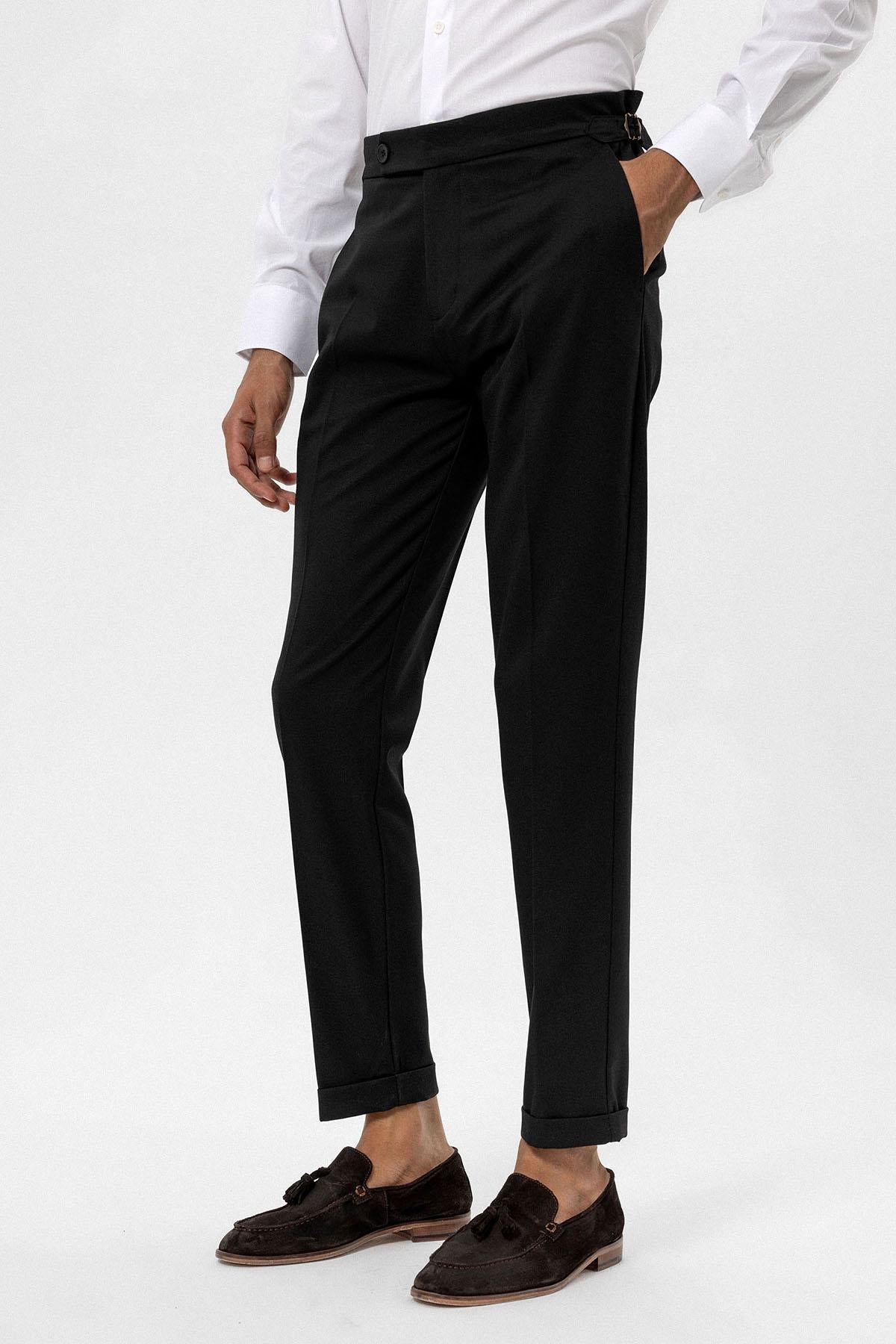 Men's Black High-Waist Regular Fit Pants