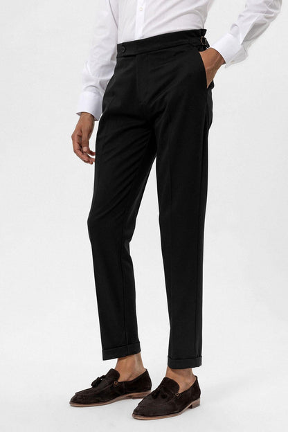 Men's Black High-Waist Regular Fit Pants