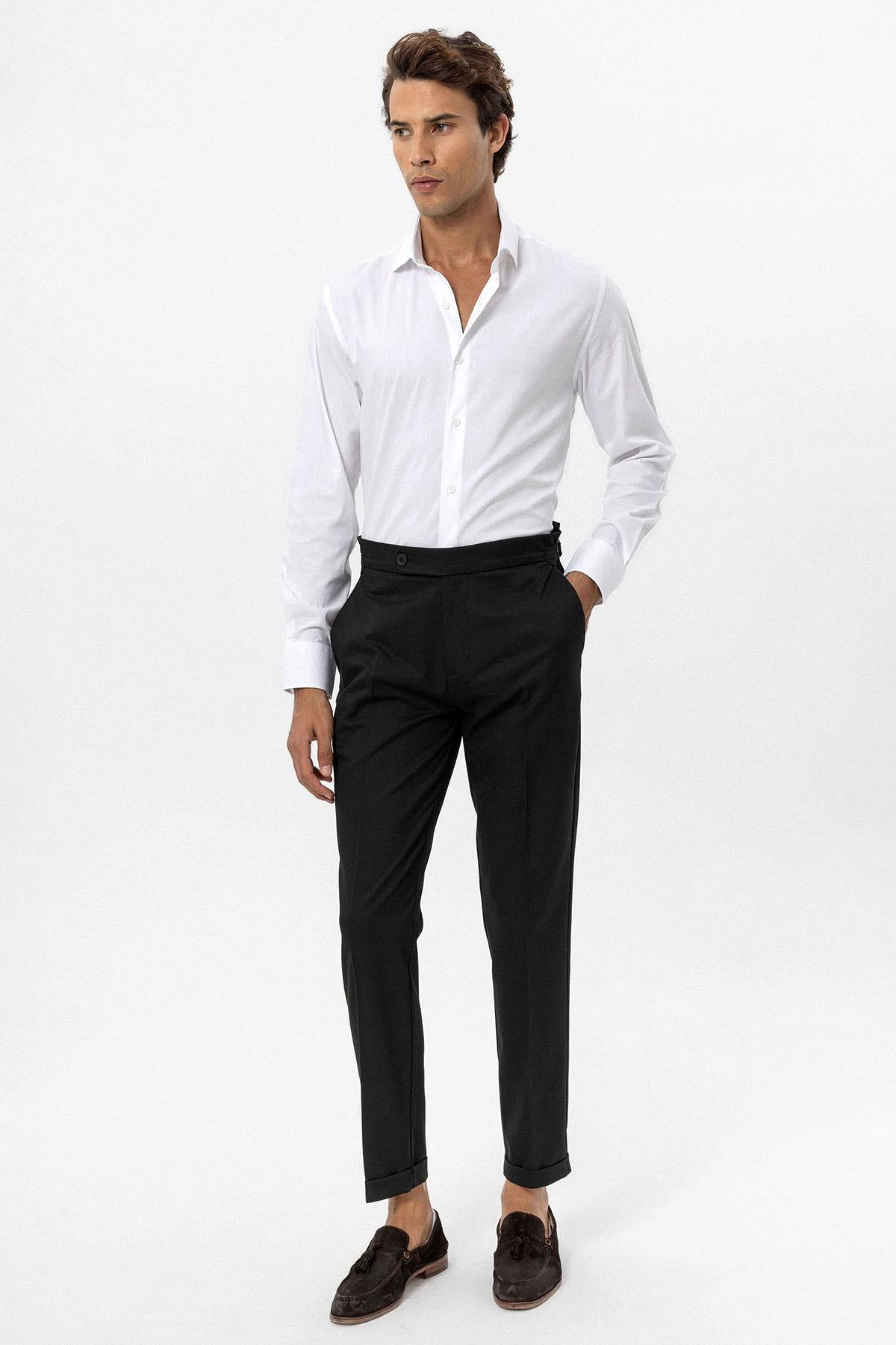 Men's Black High-Waist Regular Fit Pants