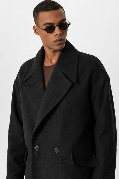 KOALA SYDNEY  Black Wool-Blend Double-Breasted Men's Coat -