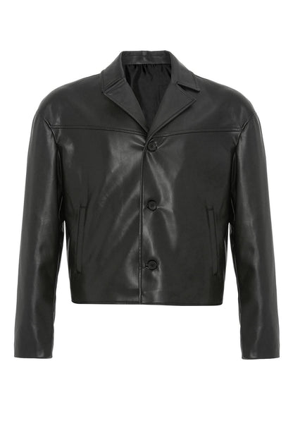 Black Wool-Blend Double-Breasted Men's Coat