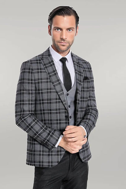 KOALA SYDNEY Slim Fit Checked Black Men Suit
