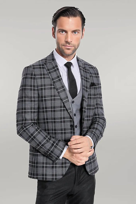 KOALA SYDNEY Slim Fit Checked Black Men Suit