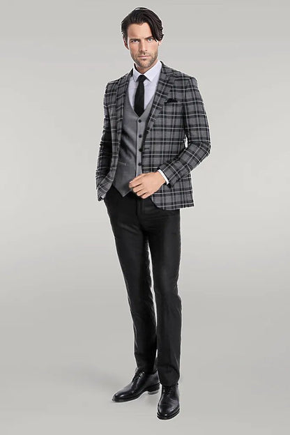 KOALA SYDNEY Slim Fit Checked Black Men Suit