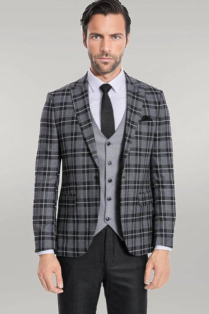 KOALA SYDNEY Slim Fit Checked Black Men Suit