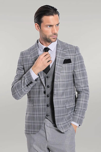 KOALA SYDNEY Slim Fit Checked Grey Men Suit
