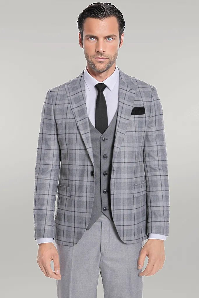 KOALA SYDNEY Slim Fit Checked Grey Men Suit