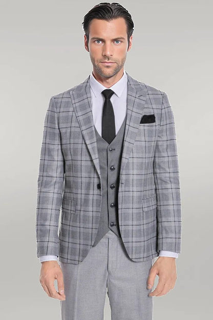 KOALA SYDNEY Slim Fit Checked Grey Men Suit