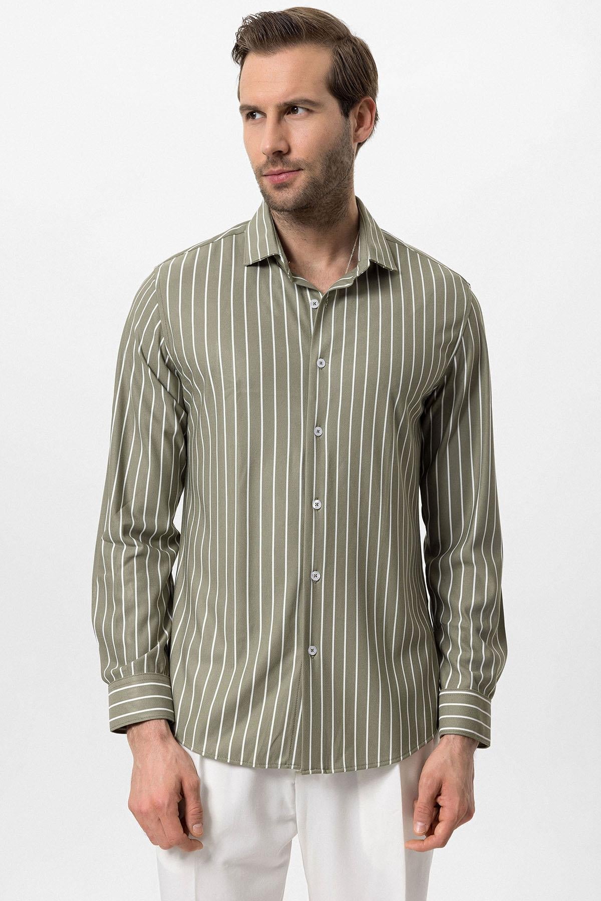 KOALA SYDNEY  Men's Khaki Contrast Striped Shirt -