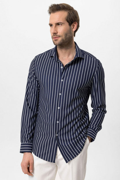 KOALA SYDNEY  Men's Navy Blue Contrast Striped Shirt -