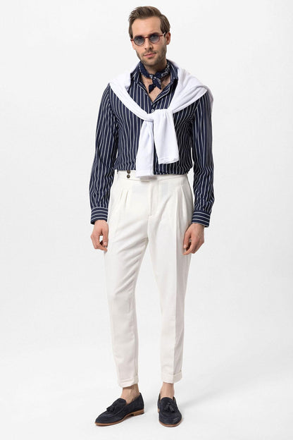 KOALA SYDNEY  Men's Navy Blue Contrast Striped Shirt -