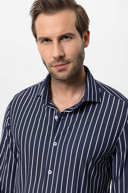KOALA SYDNEY  Men's Navy Blue Contrast Striped Shirt -